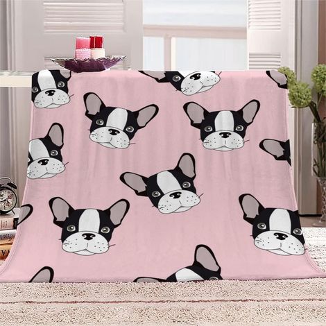 Manta polar 3D rosa con diseño de bulldog francés de 240x220 cm, suave y cálida, para cama doble/sofá.