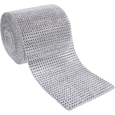 10 Yards Silvery Plastic Diamond Rhinestone Mesh Ribbon Roll Sparking Wedding Ornament 24 Rows (1/5)