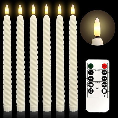 Set mit 6 dekorativen LED-Kerzen auf Ständern, flammenlos, mit Fernbedienung und Timer, für Hochzeits-, Halloween- oder Weihnachtsdekorationen (beige) (1/5)