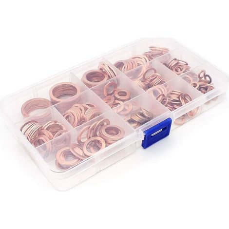300 Stück Kupfer-Unterlegscheibe M5-M20, runder Dichtungsring, verpackt, Kupfer-Unterlegscheibe, flaches Unterlegscheiben-Set (1/2)