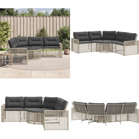vidaXL Gartensofa in L-Form mit Kissen und Fußbank Hellgrau Polyrattan (1/5)