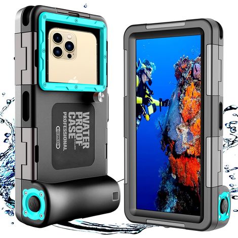 Custodia subacquea professionale per telefono, custodia impermeabile per smartphone, custodia protettiva subacquea IPX8 per telefono, custodia protettiva subacquea per iPhone, Samsung, Huawei (nero +  (1/5)