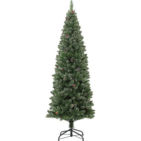 Sapin de Noël artificiel 180 cm arbre de Noël Slim avec support en acier pliable, 618 branches épines, vert (1/5)