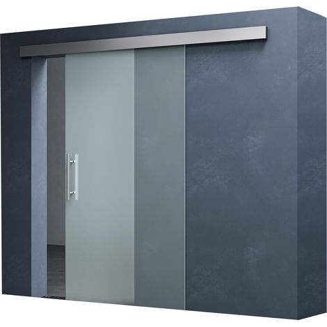 Mai & Mai Porta Scorrevole in Vetro 90x205cm, Porta Scorrevole in Vetro Satinato 8mm con Binario e Maniglia per Asta, Distanza dal Muro 25mm, Amalfi TS14-900