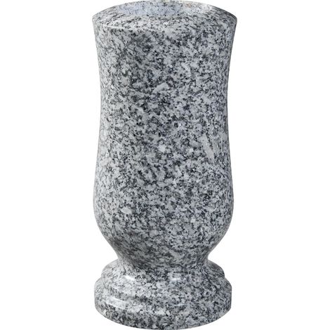 Vase funéraire en granit gris, 25cm, trou d'évacuation (1/5)