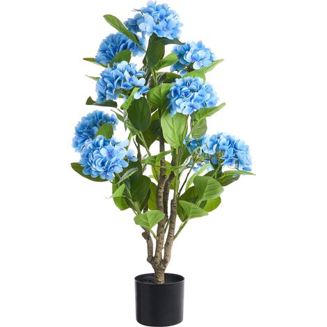 Pianta in vaso artificiale con fiori in plastica per interni, realizzata a mano, 90 cm, blu Hortensium (1/5)