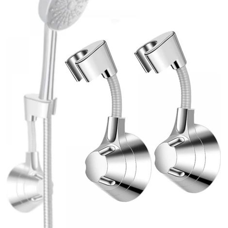 Wall-mounted shower head holder - no drilling required, 5 kg load capacity, silver, suitable for hand showers, 2 pieces (1/5)