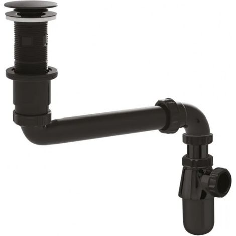 Set lavabo universale con sifone, tubo di scarico e scarico, nero (1/2)