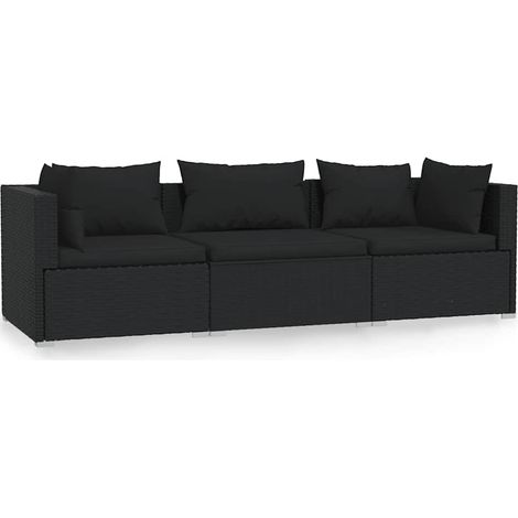 Maison Exclusive - Divano a 3 Posti con Cuscini in Polyrattan Nero
