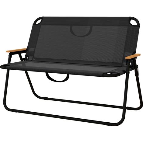 Chaise pliante respirante avec accoudoirs en bois-plastique, dimensions 108 x 65 x 73 cm, couleur noir naturel (1/5)
