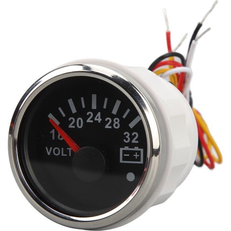 Voltmètre 52mm DC 9-32V Très Précis Réponse Rapide Cadran Noir Lunette Argent avec Rétroéclairage pour Camping-car Yacht Bateau de Pêche Navire (1/5)