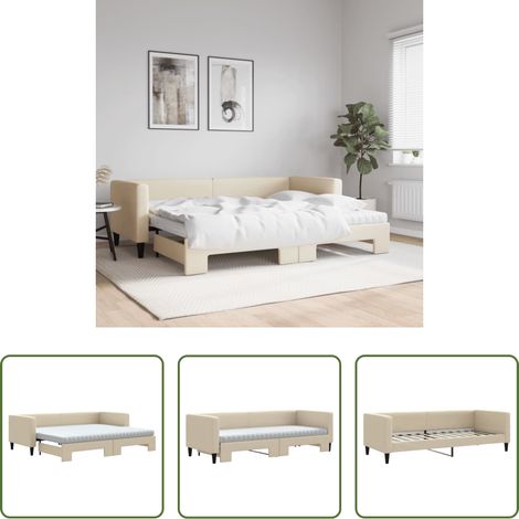 vidaXL Lit gigogne - Lit de jour avec gigogne et matelas crème 80x200 cm tissu (1/5)
