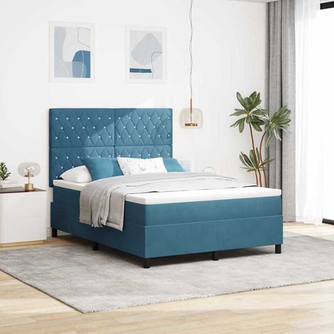 LED Boxspringbett mit Matratze Dunkelblau 140 x 200 cm Samt