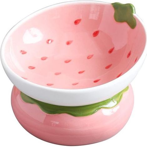 Gamelle surélevée en céramique pour chat - Rose - Anti-vomissements - Protection de la colonne vertébrale - Gamelle inclinée pour chats d'intérieur (1/5)