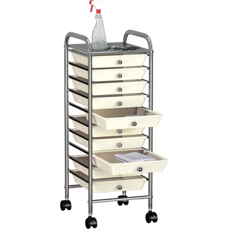 vidaXL Carrello Portaoggetti Mobile con 10 Cassetti Bianco in