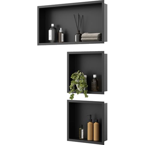 ELEGANT Shower Niche 304 Stainless Steel Wall Insert, Black Shower Caddies Modern Design, Shower Niche Three-piece Set(ENF30+ENF30+ENF60)