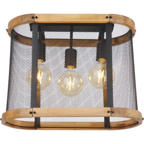 Deckenleuchte JEANIE mit Holz & Gitter Schwarz 3-flammig, Breite 45cm (1/5)