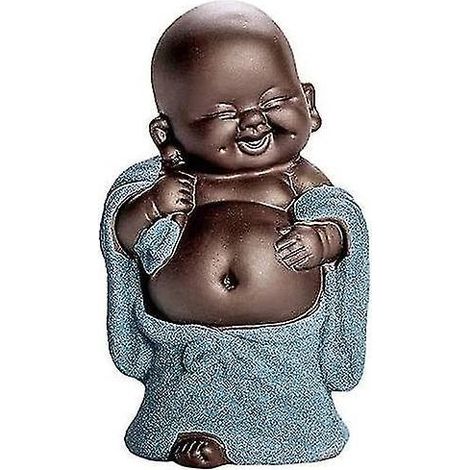 Petite statuette de Bouddha en céramique, adorable poupée bébé, ornement en céramique, cadeau chinois exquis (bleu) (1/5)