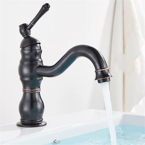 Robinet De Lavabo Doré À Poignée Unique, Mitigeur Chaud-Froid, Robinet De Lavabo De Salle De Bains, Robinet D'évier En Laiton Antique, Robinet De Lavabo Rotatif (1/5)