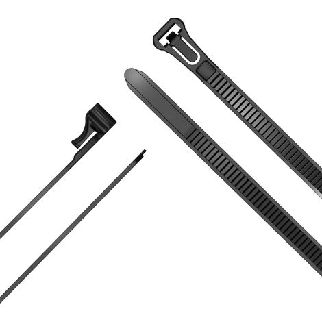 KabelDirekt Fascette fermacavo richiudibili – 7,4 mm x 250 mm – fascette fermacavo multiuso riapribili e richiudibili, 100 pz., nylon flessibile, nero,TOP Series