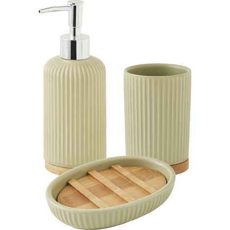 Set salle de bain strié 3 pièces céramique bambou