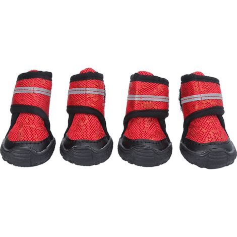 Chaussures Pour Chien - Antidérapantes Extérieures Réglables - Pour Chiens Petits Moyens Et Grands - Rouge - Taille 5 cm - Lot De 4 (1/5)