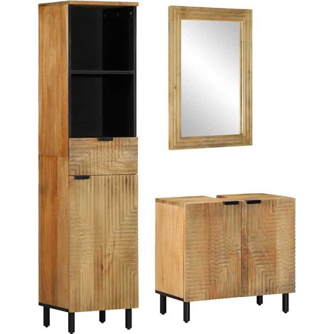 Set Mobili da Bagno 3pz Marrone in Legno Massello di Mango vidaXL (1/5)
