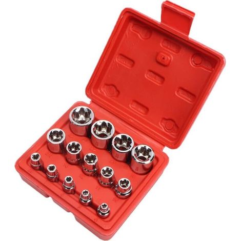 14 Pièces Jeu De Douilles Hexagonales E-type Étoilées Avec Coffret Outils De Réparation Pneumatique Main Multi-usage Pour Atelier Pneus Et Meubles Surface Polie Et Rangeable (1/5)