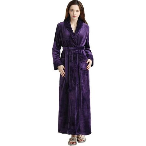 Peignoir de bain long femme, peignoir molletonné doux et chaud, robe de chambre en polaire, nuisette d'intérieur, pyjama femme, liseuse confortable, taille unique. (1/5)