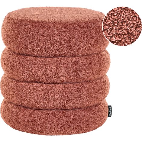 Puf redondo de bouclé otomana reposapiés dormitorio sala de estar marrón dorado Sumpter (1/5)