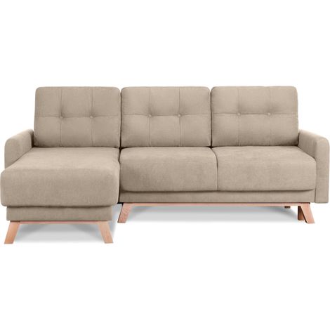 KONSIMO VISNA Ecksofa links mit ausziehbarer Schlaf- und Liegefläche, Beige (1/5)