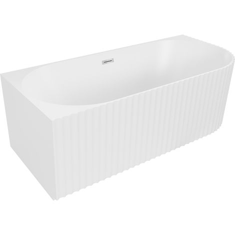 Mexen Gia vasca da bagno freestanding angolare scanalata sinistra 170 x 80 cm, bianco opaco, troppo pieno cromato (1/3)