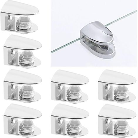 Set of 8 adjustable zinc alloy shelf brackets for shelves 6 to 10 mm thick, silver finish, for bookcases and cabinets (1/5)