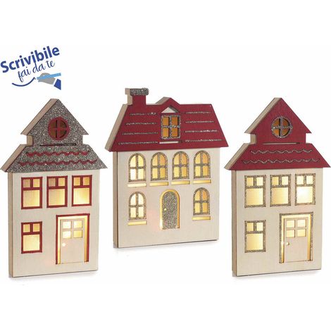 Casette in legno decori con glitter dorati e luce led da appoggiare, set da 3 pezzi, cm 11 x 2,5 x 19 H