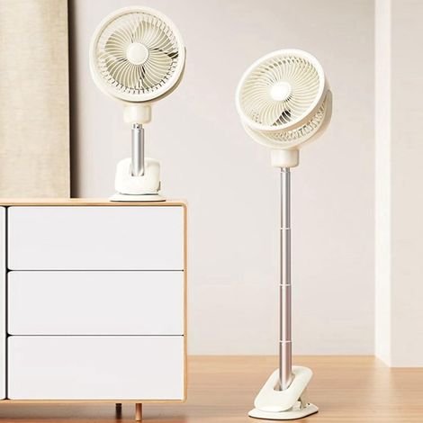 1 Farbe: Beige Material: Teleskop-Kunststoffklemme Ventilator, wiederaufladbar, oszillierend, für Tisch- oder Standgerät.