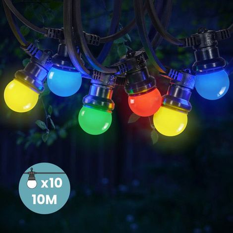 10 pièces guirlande guinguette, étanche IP65, 10 m, multicolore, idéale pour extérieur et fêtes