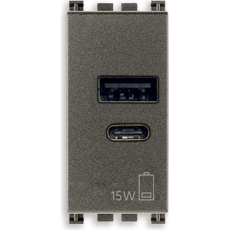 VIMAR - 19292.AC.15.M Alimentatore USB A+C 15W 5V 1M Metal