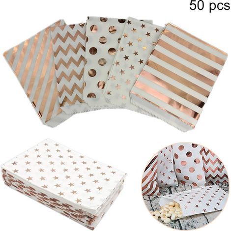 50 sachets cadeaux en papier mignons pour mariage, anniversaire et fêtes sacs à bonbons jetables. (1/5)