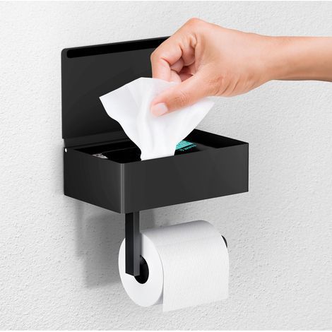 Toilettenpapierhalter mit Ablage – Spender und Aufbewahrung für Feuchttücher für jedes Badezimmer – Wandorganizer aus Edelstahl – Mattschwarz (1/3)