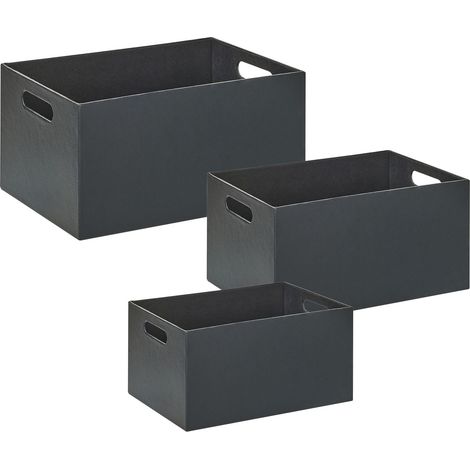 Aufbewahrungsbox 3er Set LARSA Kunstleder Graphitgrau