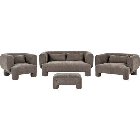 Ensemble de Salon Rembourré Canapé 3 Places et Deux Fauteuils avec Ottoman Tissu Marron Hogbo