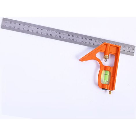 Équerre combinée en acier inoxydable 300 mm avec butée et outil de marquage, équerre combinée métallique universelle et de précision (1/4)