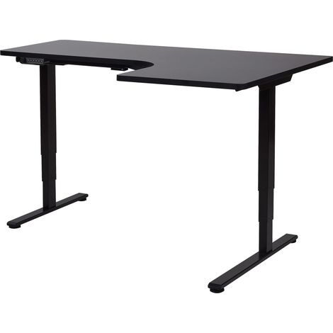 Bureau d'Angle à Droite Réglable Electriquement Moderne en Forme de L 160 x 59 cm Plateau Noir Destines (1/5)