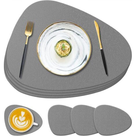 Lot de 4 sets de table et dessous de verre en silicone gris foncé, 13,8 x 11,1 x 0,15 cm, antidérapants, lavables, adaptés aux tables à manger (1/5)