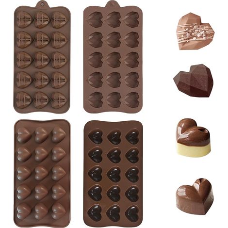 Lot de 2 moules à chocolat en silicone en Forme de Cœur, Moule Silicone de 15 Cavités, Réutilisables Antiadhésifs Moules à Chocolat pour Chocolat Maison, Gaufres, Pralines, Bonbon, Sans BPA,Parent,- (1/5)