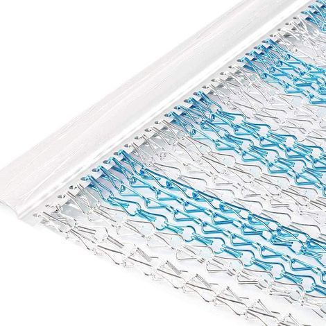 Rideau à Mailles en Aluminium 90 × 200 cm, moustiquaire métallique pour Portes, Rideau Anti-Insectes pour entrées, Stores Anti-Insectes, Bleu et Argent (1/5)