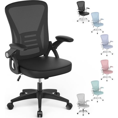 Sedia Ufficio Ergonomica in Rete, Braccioli Pieghevoli, con Supporto Lombare, Reclinabile Altezza Regolabile, Sedia Girevole Alta Direzionale, Nero (1/5)