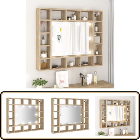 Spiegelschrank mit LED Sonoma-Eiche 91x15x76,5 cm - Spiegelschrank - LED-Spiegelschrank - Badschränkchen - Holzwerkstoff Möbel - Badezimmermöbel