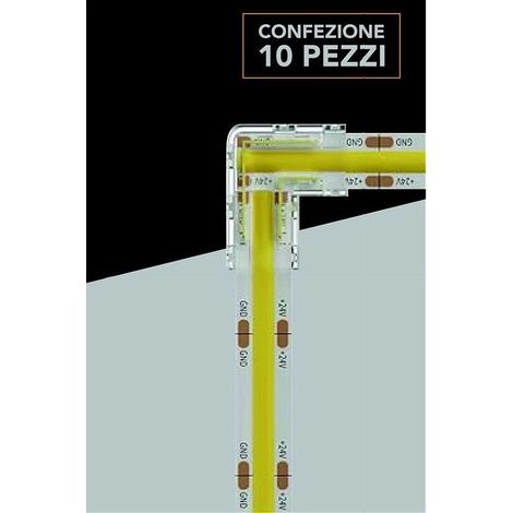 TrAdE Shop Traesio - Kit 10pz Connettore Trasparente Angolare Per Strip Led Monocolore 2pin 10mm Cn10-l - (1/5)