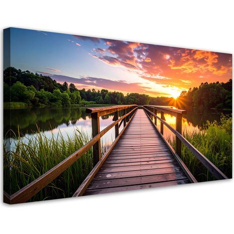 Wandbild für Wohnzimmer Blick auf den Steg See Sonnenuntergang 80x40 cm (1/5)